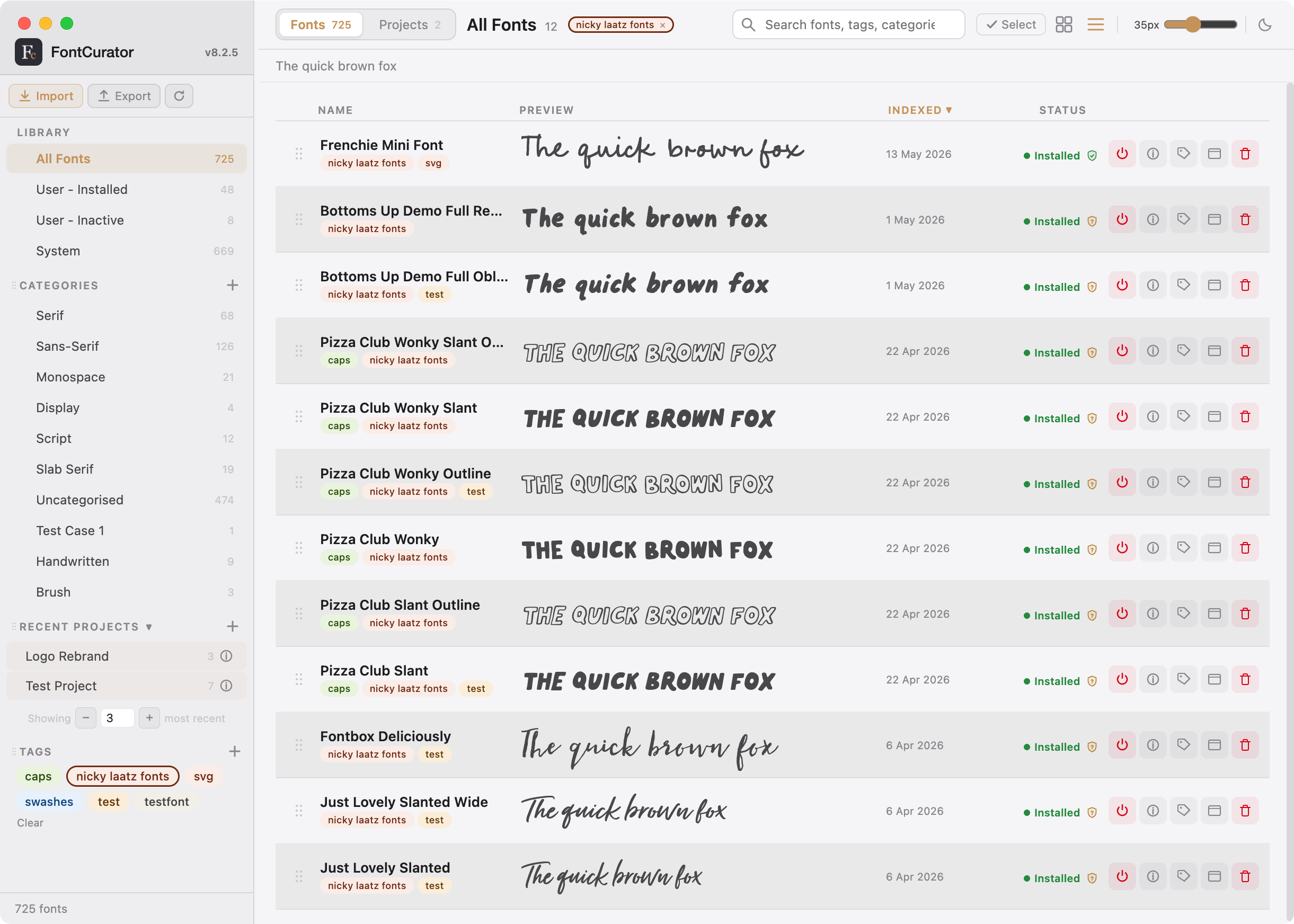FontCurator library view